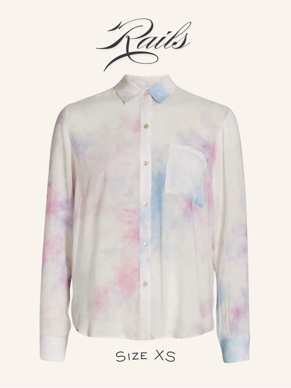 Rails Pastel Tie-Dye Button-Up Shirt in Pink & Blue Size XS Cotton